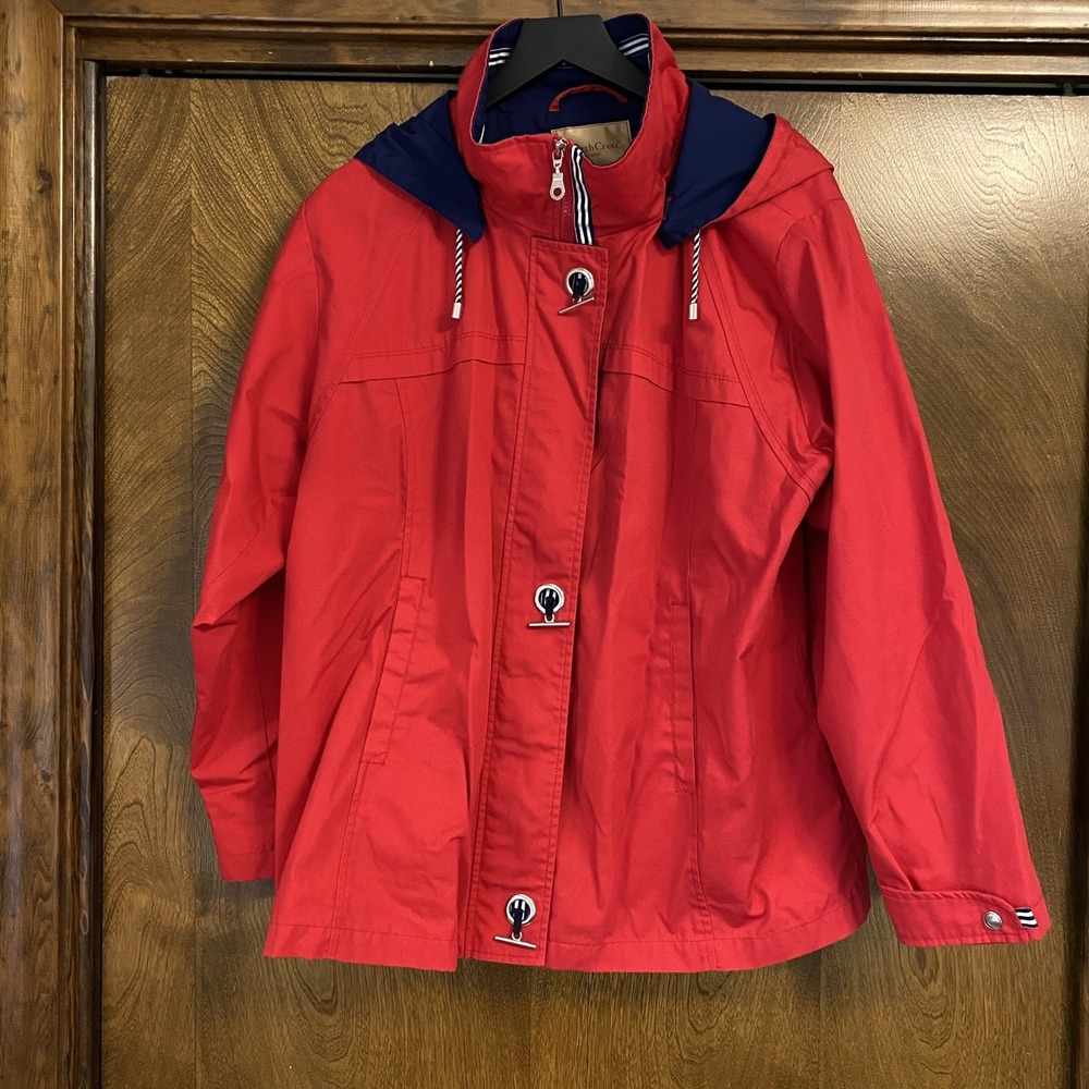 NorthCrest XL Womens Red Nautical Sailing Boat Hooded Lightweight Jacket Pockets